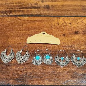 NWT 3 pair boho style gold tone earrings